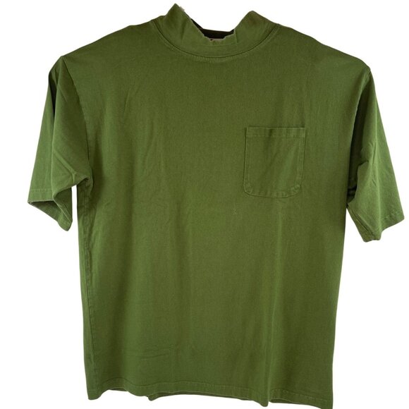 Silence + Noise Green Mock Neck Cotton T-Shirt M Short Sleeve Pocket Guatemala - Picture 1 of 6